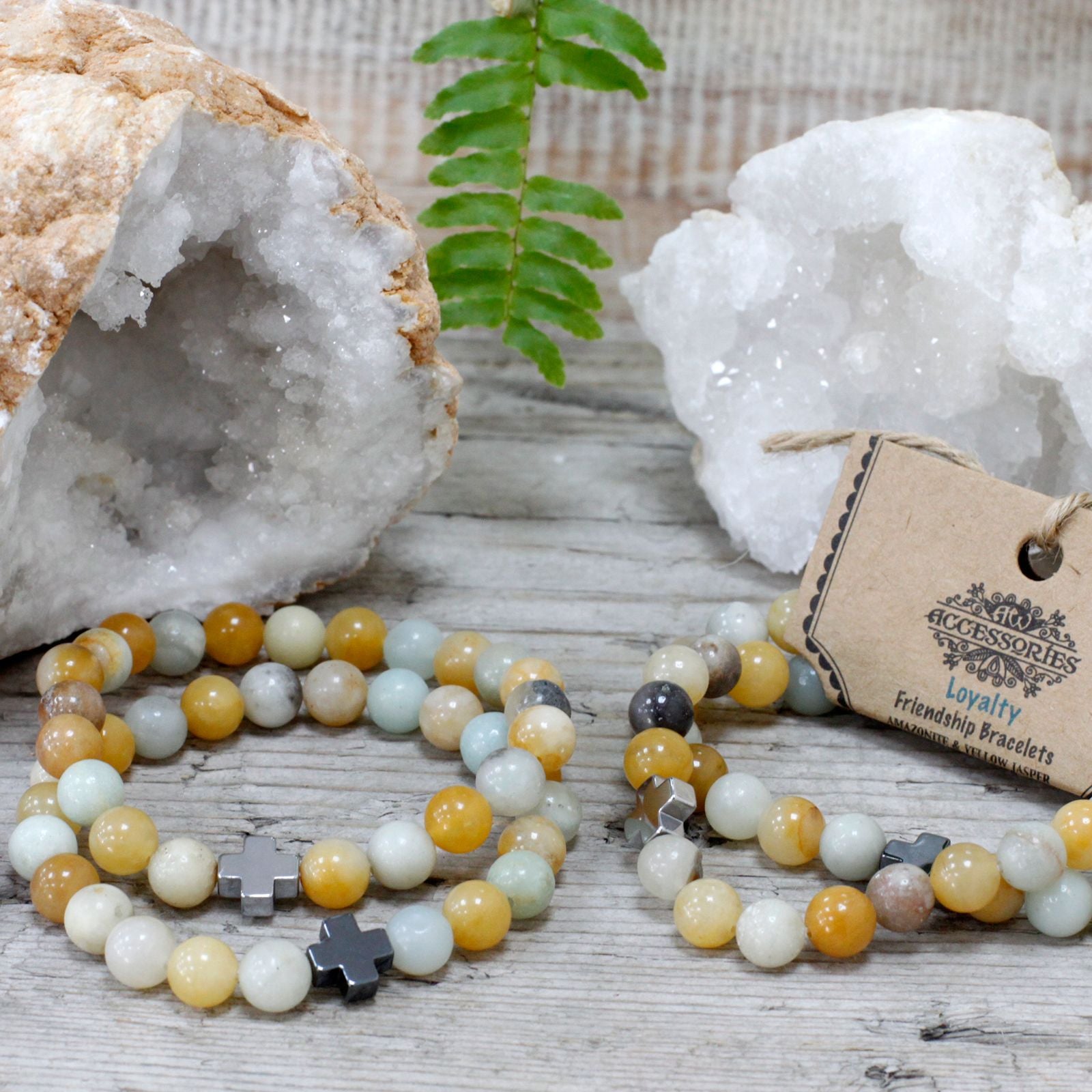 Set of 2  Gemstone Friendship Bracelets Amazonite & Yellow Jasper