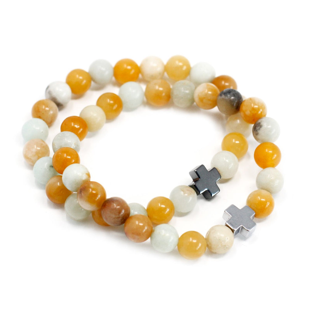Set of 2  Gemstone Friendship Bracelets Amazonite & Yellow Jasper