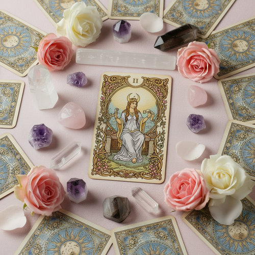 The High Priestess Tarot Crystal Flat Lay